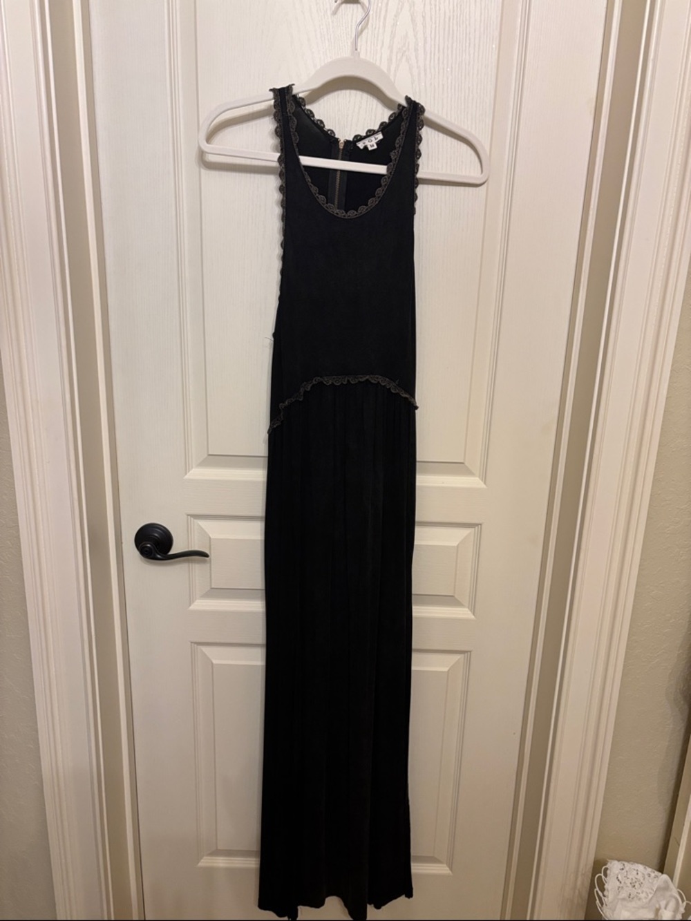 POL Black Dress with crotchet detailing. Gold Zip